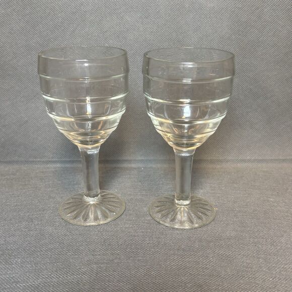 Set 2 Hocking Cordial Glasses Block Optic Clear Goblet Depression Glass 1930s - Picture 1 of 7